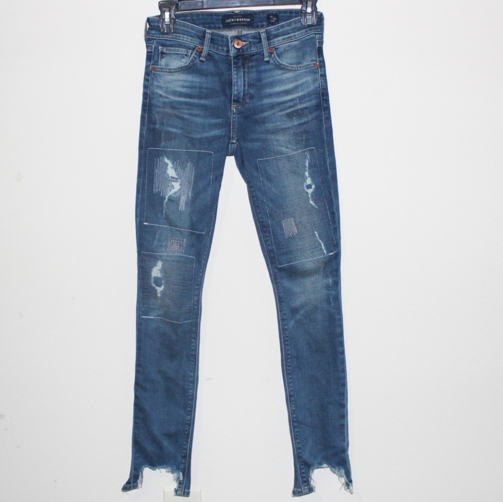 Lucky Brand distressed Hem skinny ankle Jeans 00